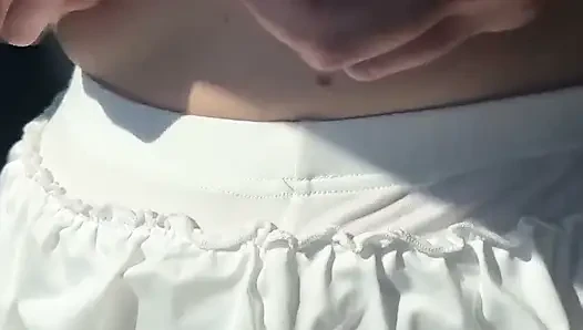 Lady Oops Slut Exhibitionist in Car Micro Skirt and Big Tits