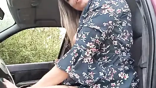 Hot blonde masturbates and tease in a car by the Side of the Road
