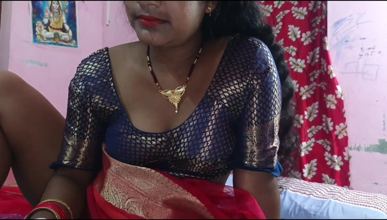 Hot newly married housewife in red saree having sex for the first time with her brother-in-law