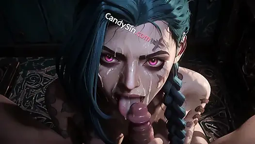 Татуированная Jinx расплавляется с мягким раком ласки, AI порно