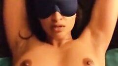 Blindfolded cuckold wife