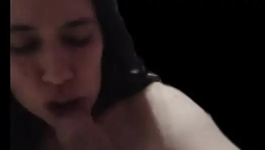 He chokes on my cock.