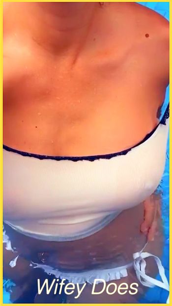 Wifey goes braless in the pool exposing her perfect tits