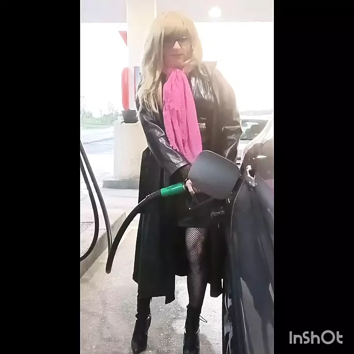 transvestite slut at gas station, roadside and mall