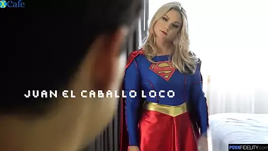 Superwoman with long red nails saves dude