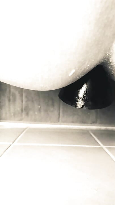 Thick Beads Dildo - First Time Anal Insertion on suction cup in Bathroom while wife is gone