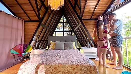 In the cabin, fucking outdoors