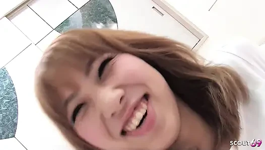 Small saggy Tits Japanese Teen with shaved Pussy at Uncensored JAV POV Creampie Casting Fuck