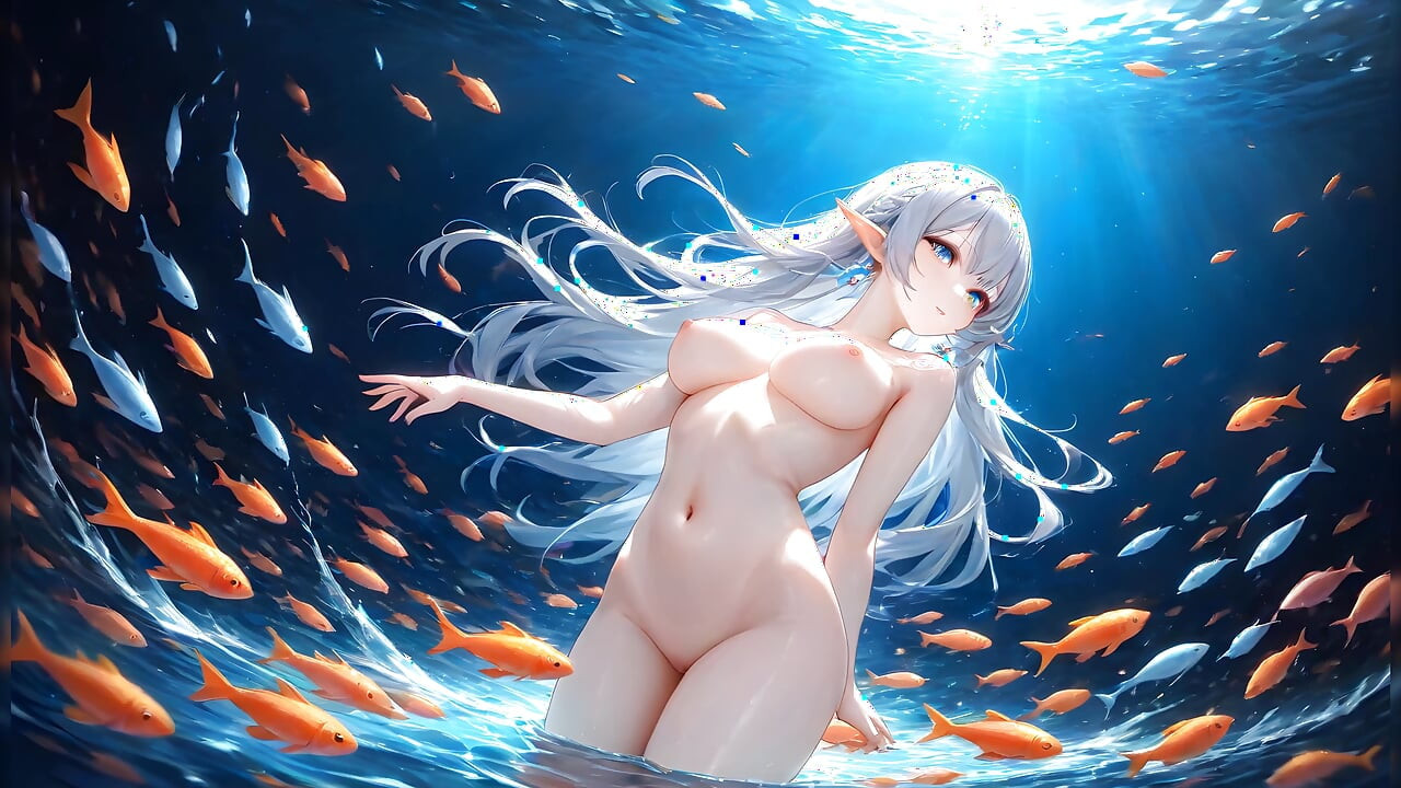 Hentai-mädchen, das im meer schwimmt - ai fantasy diashow-kunst
