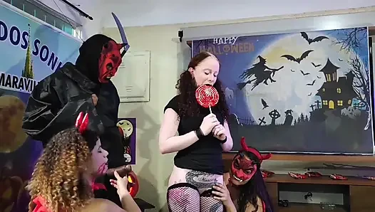 Halloween night lots of sex between werewolf orphan devil vanpira and superhero