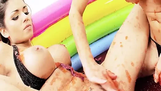 Pool Pussies Scene-2_lesbian Couple Having Sex in Bikinis in a Jelly Pool