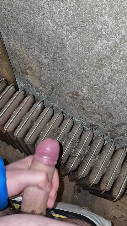 Bulgarian thick meaty cock cums on dirty stove in basement
