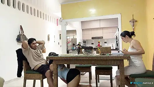 I fuck my girlfriend's daughter 18+ at the table while she doesn't see us!