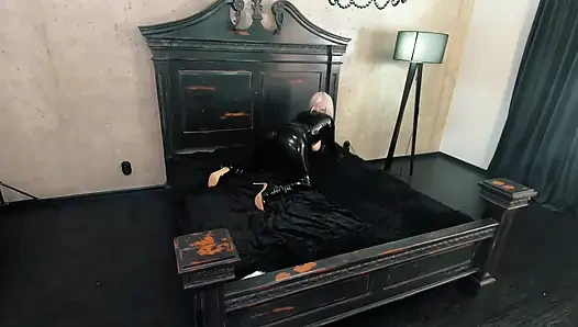 Rubber Black Latex Catsuit Backstage Video, Thigh High Boots and Shiny Fetish Clothes