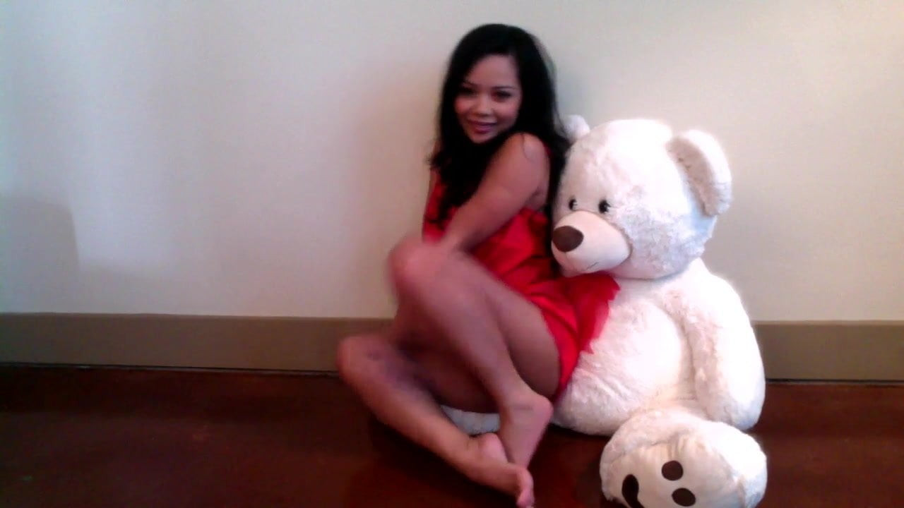 Sexy Brunette Playing Teddy Bear on Webcam