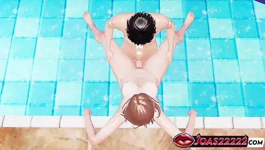 Redhead Moira Pool 3D Animation - Wall Doggystyle Big Ass, Spreading Legs Fuck, Underwater Missionary Cumshot