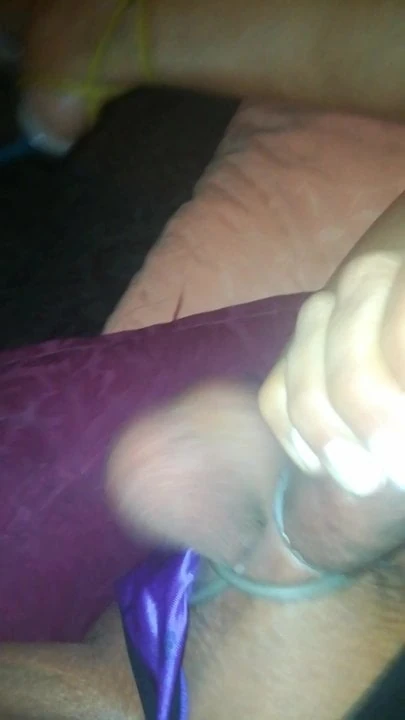 Macarena masturbating with 3 rings on mi balls ald cock.