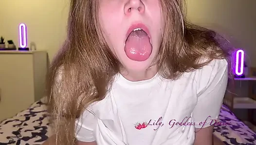 Blonde Slut Gives a Blowjob Looking Into Your Eyes and Fucks Herself with a Big Cock