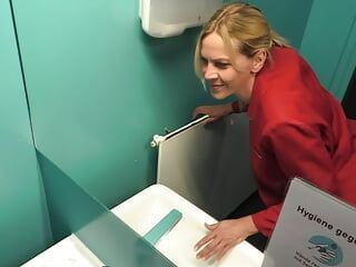 Blonde office slut fucked in company toilet!!
