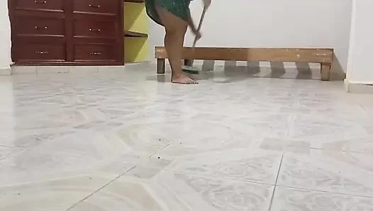 Chubby Neighbor Cleaning Her New Apartment