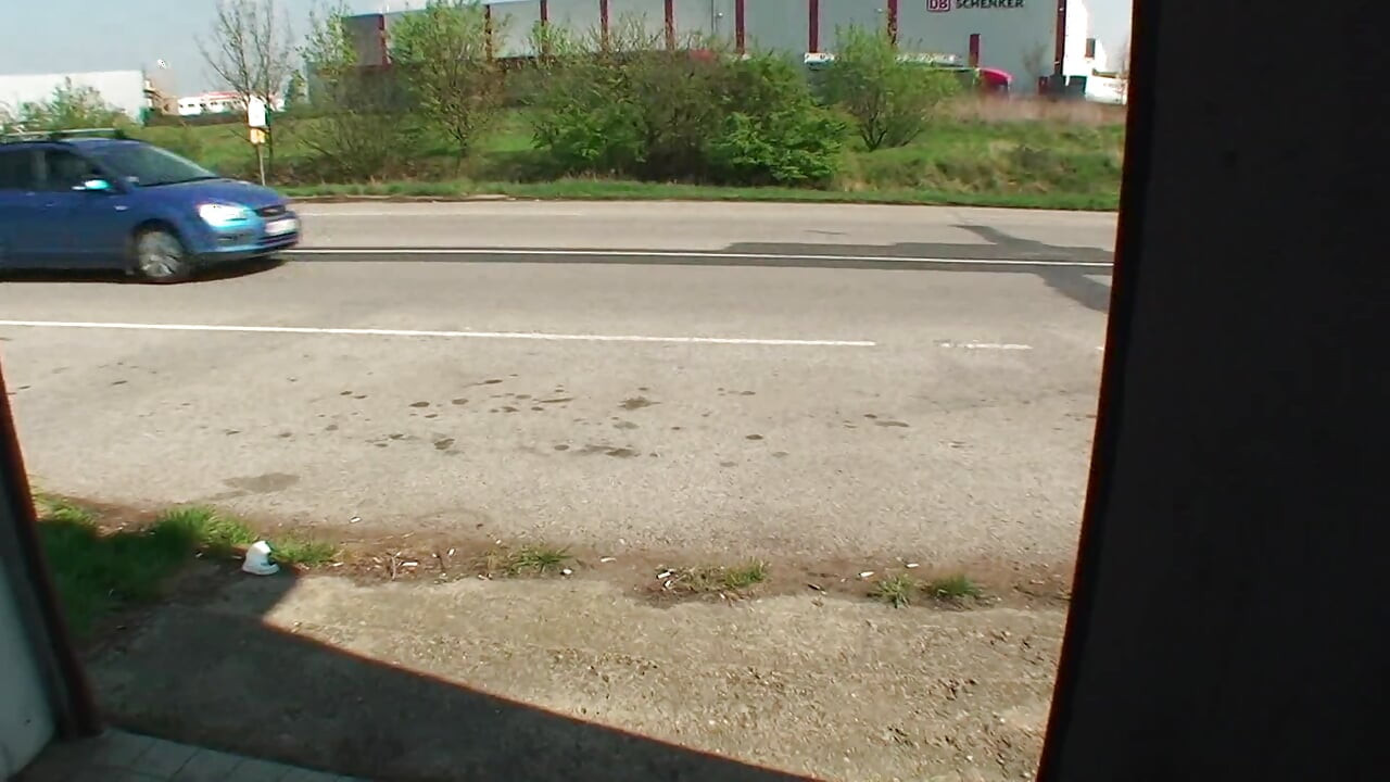 Picked up brunette teen blowing and riding two dicks