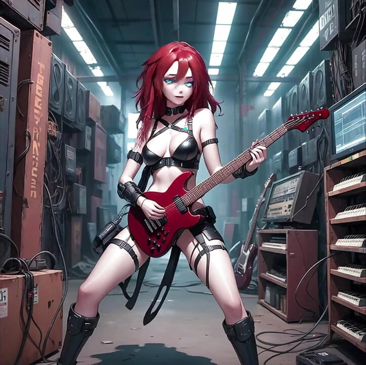 Sexy Anime Redhead Plays Metal Guitar AI Music Video