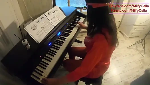 Piano Lesson Seduction Red Lingerie, Deep Pleasure & Messy Mouth Finish