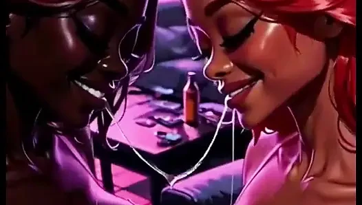 Fetish lidah dan ciuman lidah lesbian cantik, animasi ai