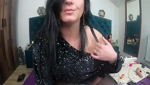 Horny Pantyhose Slut Dances and Masturbates in Ripped Tights and Shiny Top