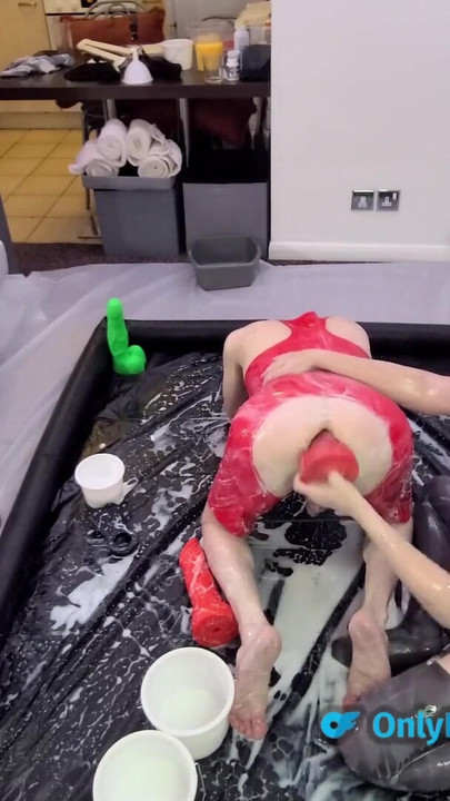 Spectacular moment from "Playing with slime lube and big dildos in the paddling pool."