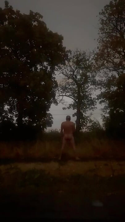 Huge cumshot at side of road from edging naked in beauty spot naked and barefoot, couple of cars could have caught me