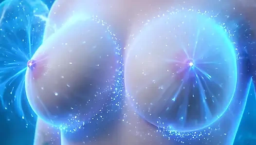 Atemberaubende nackte Elsa anmutige und elegante sinnliche Posen in ihrem magischen glowing Eispalast, filmische 3D-Animation