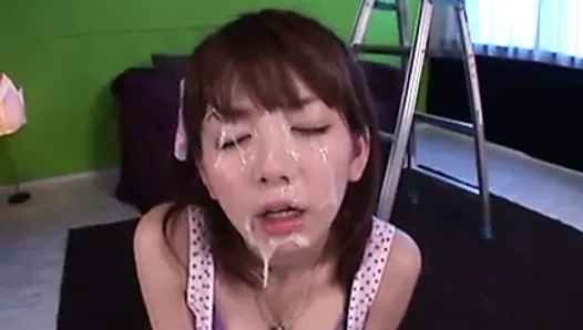 Cute japanese girl jerks a cock until well facialized