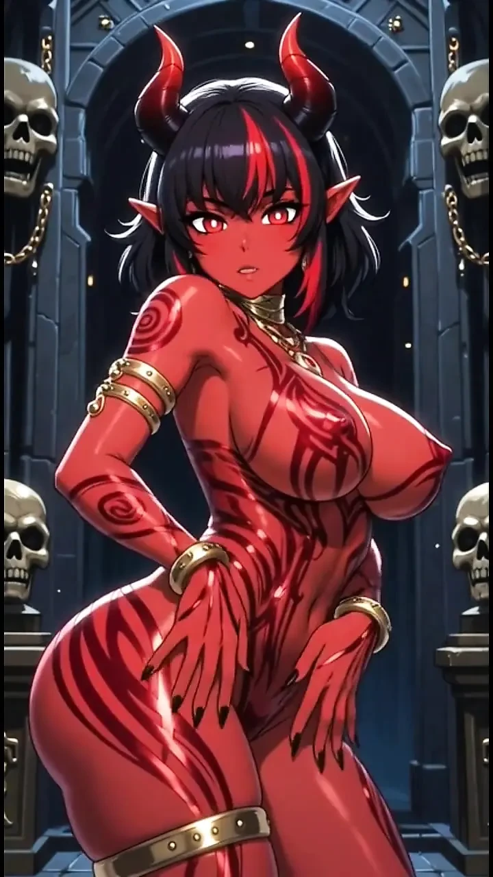 red demon girls sexy pose (Ai animation)