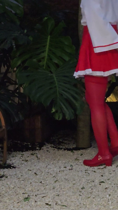 Sluty Miko Sissy Kanisa Part 2: Outdoor Walk in a Rock Garden Showing Her Sexy Legs Under Red Stocking and High Heel Shoes