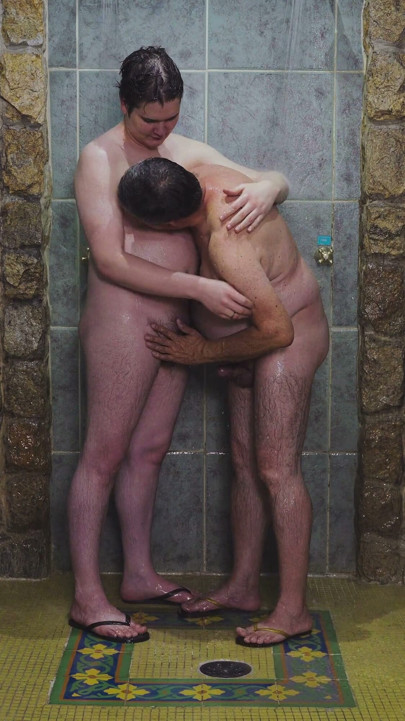 Old Man Taking a Shower with Boy
