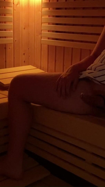 Jaw-dropping moment from "Public Exhibitionist in sauna with cock ring and urethral stimulation, public dick flash"