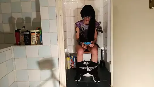 Sexy goth teen pees while playing with her phone pt1 HD