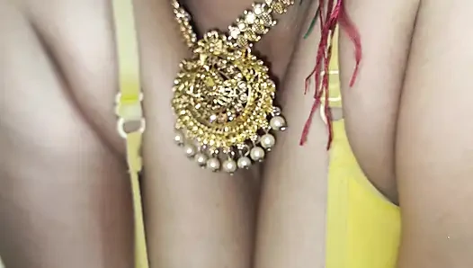 Yellow saree hot breast nipple licking