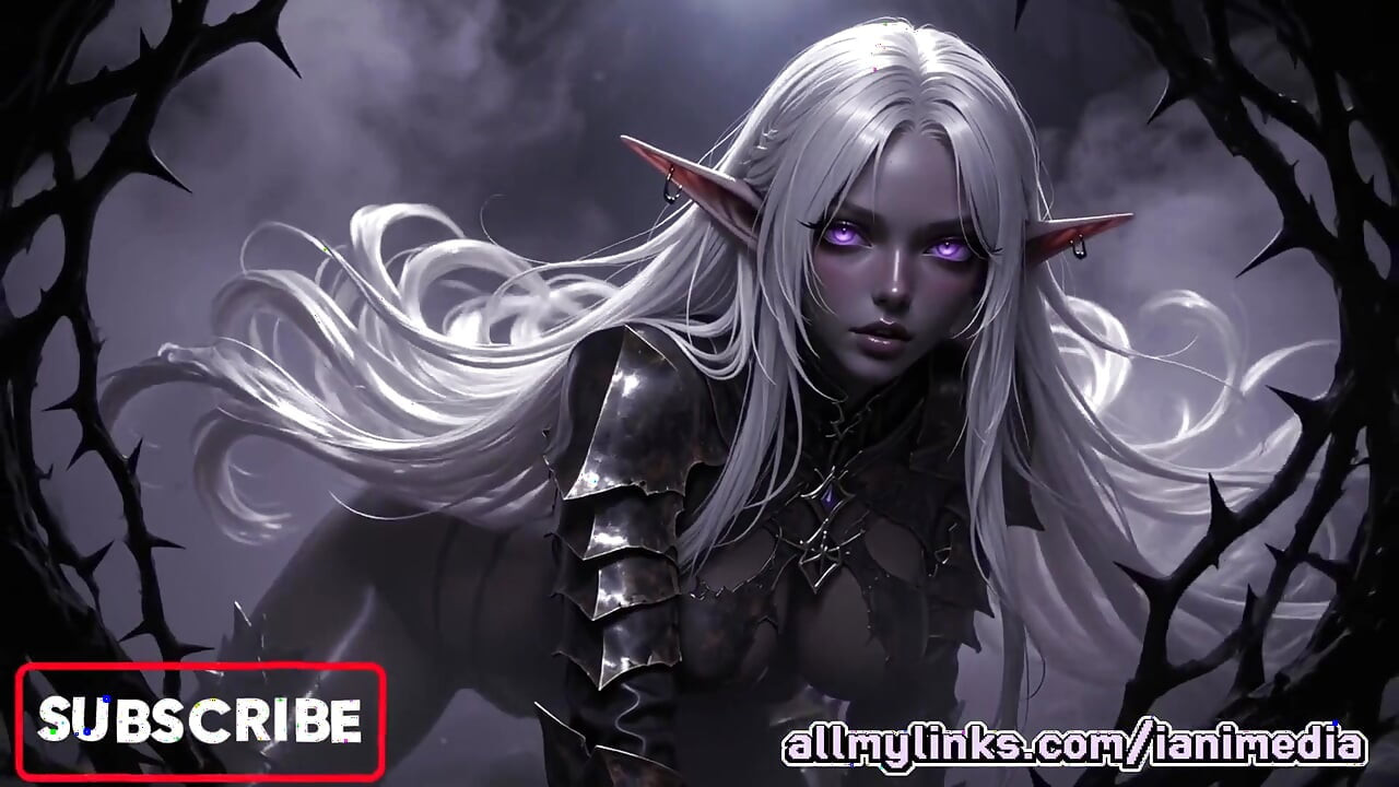 Elf gotic negru - frumusețe cu păr palid care strânge și pozează în mod explicit