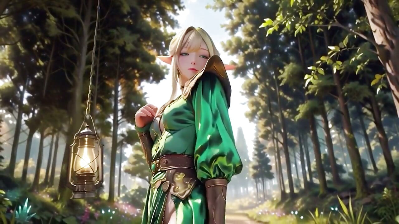 Blonde Elf Fantasy Sensual All-fours in a White Bedroom, Teasing with Her Mouth Full and Eyes Wide Open.