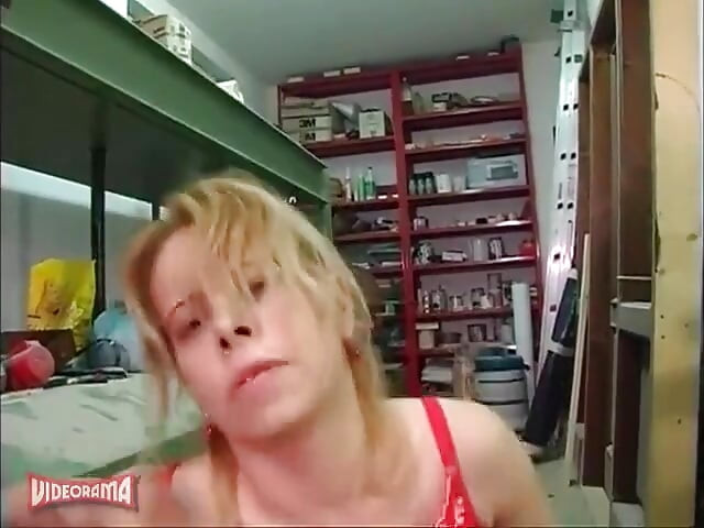 Horny Fuck Pig in Red Lingerie Fucks a Craftsman in the Workshop