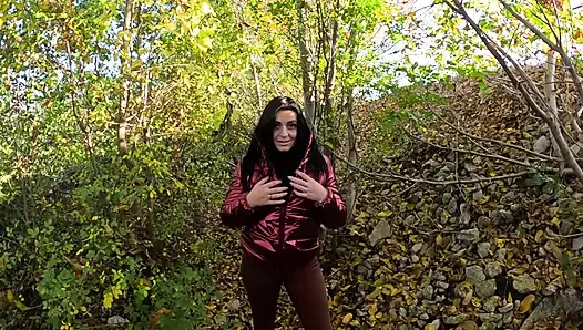 Risky Outdoor Blowjob by the Lake Red Shiny Downjacket Fetish 316