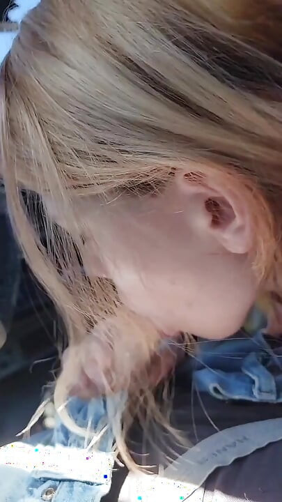 Pretty teen gives a hot POV blowjob in the car!