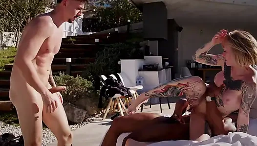 Skinny Wifey Gets Hard Fucked From 3 Big Dicks