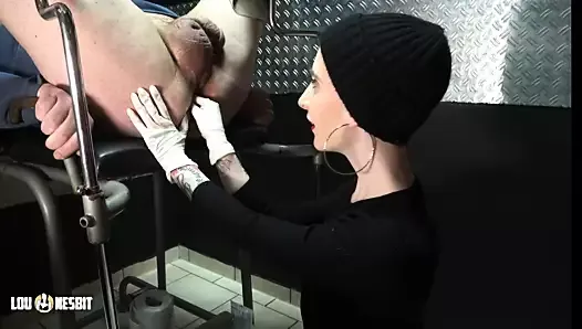 Fingering his virgin ass in medical gloves