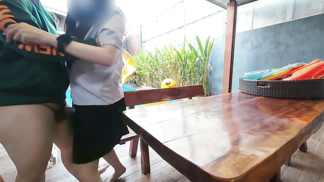 Asian girl curry in school uniform Poolside Semen full hole