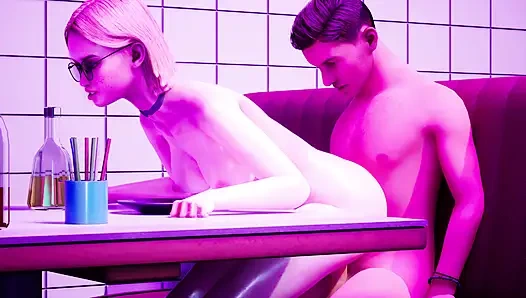Heißes teen im retro-café 3D HENTAI gefickt