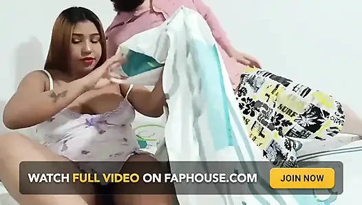 Chubby Brunette with Red Lips and Big Tits Doing What She Likes Most Receiving Cock