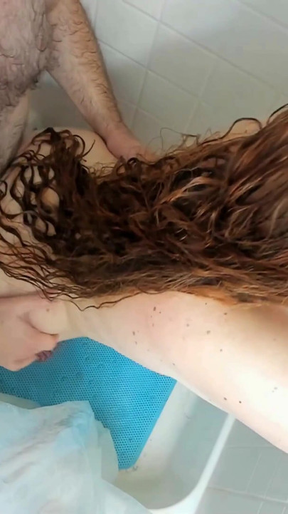 Spectacular moment from "Passionate Shower Sex With Long Hair Redhead MILF Wife And Hairy Bear Husband"